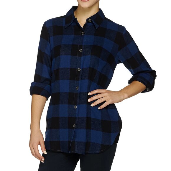 Joan Rivers Buffalo Check Shirt with Faux Leather Detail  16207 - Picture 1 of 2